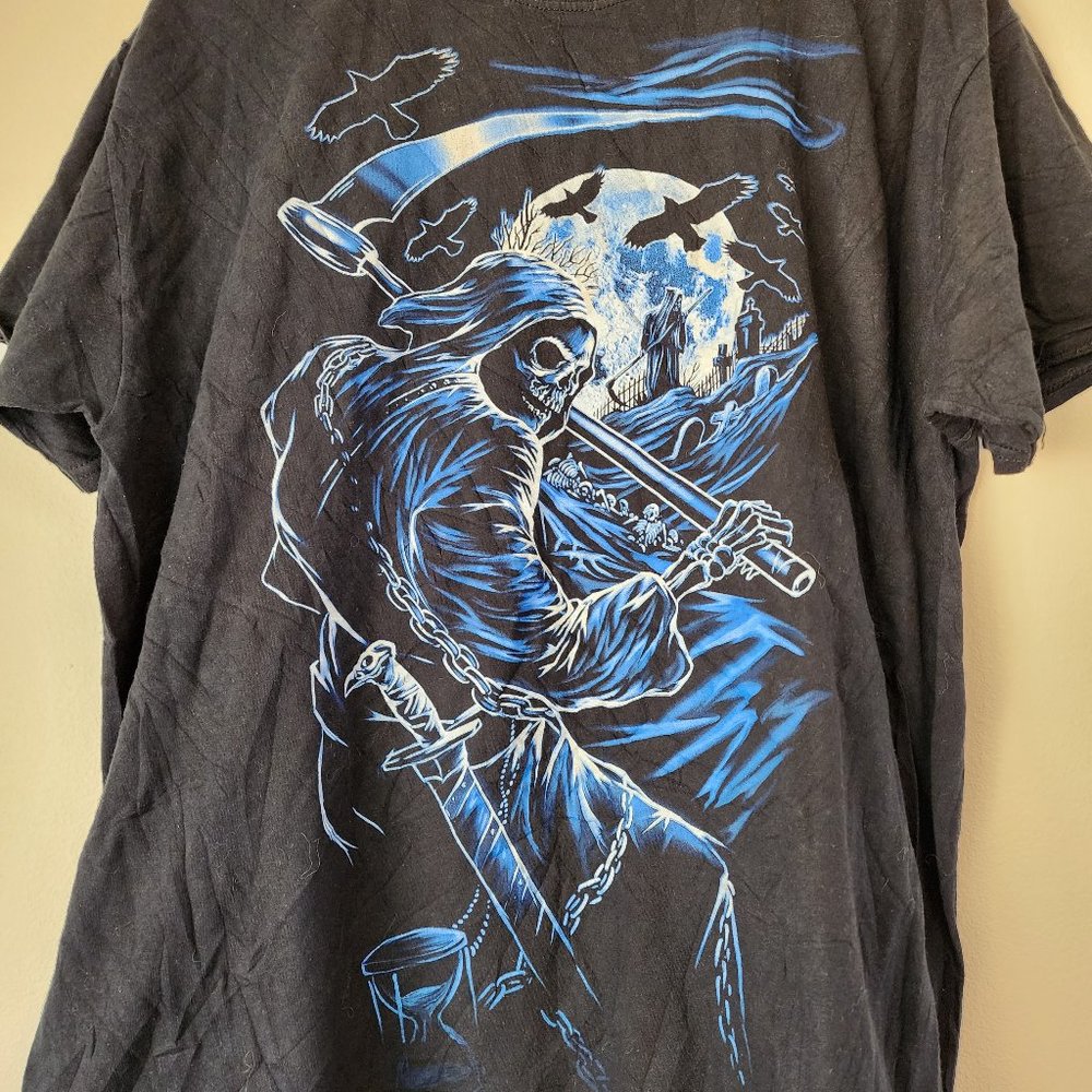 Halloween Shirt, Grim Reaper Skull Skeleton, L , Horror, Haunted, Scary, Gothic,